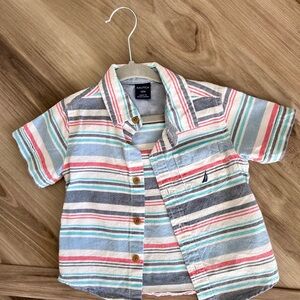 Nautica Toddler Boys' Striped Short Sleeve Button-Down Shirt
